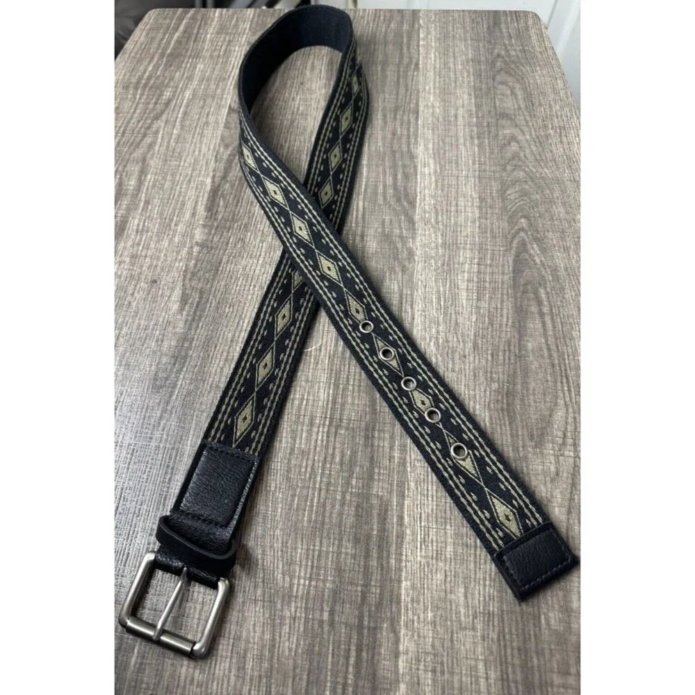 Guitar Strap Fashion Belt Women's XL 42in Black and Khaki Woven Fabric Boho